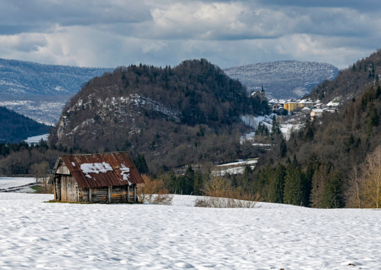 Le village du Châtelard au pied de la butte castrale (Savoie)